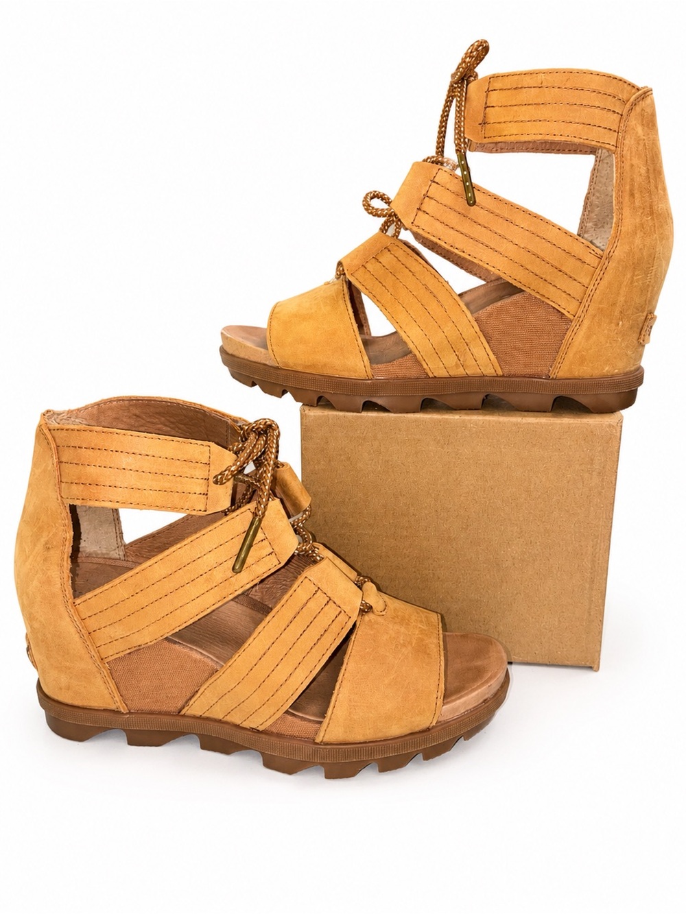 Sorel Joanie II Lace Up Sandals Leather Wedge Strappy Gladiator Size 10